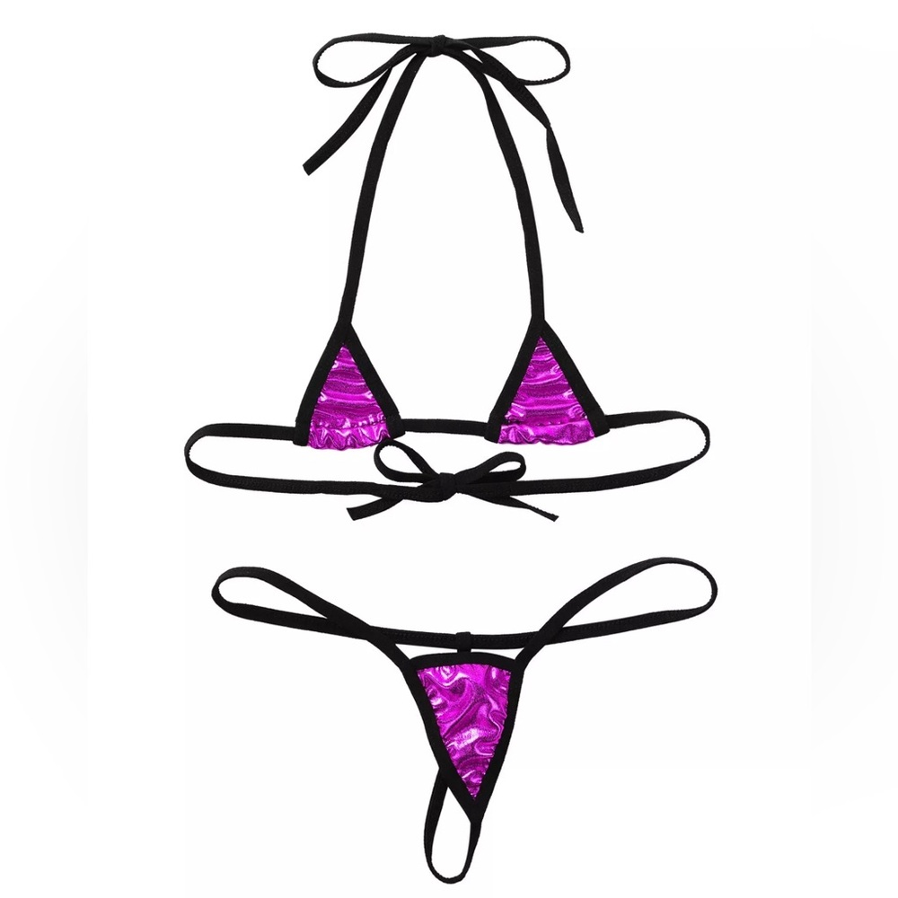 Women Micro Bikini Set Shiny Metallic Bra Top Mini G-String Thong Sexy
Lingerie - Picture 4 of 5